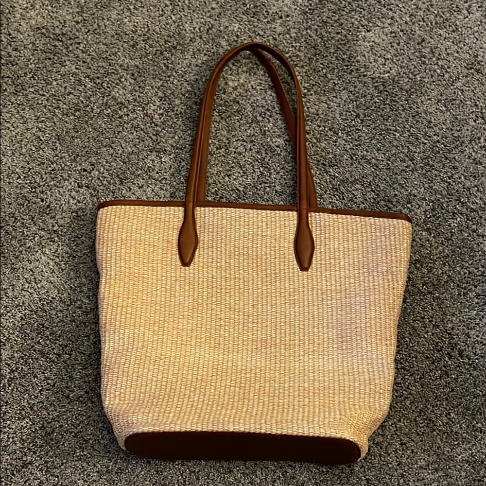 Straw tote with leather trimmings by Madewell